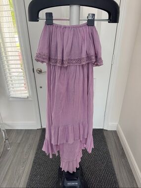 Soleil Blue Lavender Off-Shoulder Ruffle Midi Dress